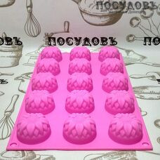 Силиконовая форма 523-25 для выпечки пятнадцати кексов 30×17,5×2,5 см Ø4 см