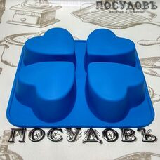Силиконовая форма 523-38 4 кекса "сердце" 16×16×3 см 1 шт