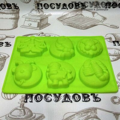 Силиконовая форма 523-8 6 кексов "знак зодиака" 23×17×2 см 1 шт