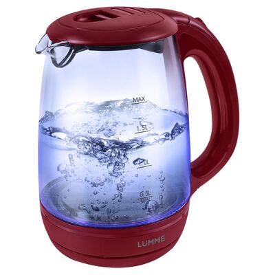 Lumme LU-134 красный гранат электрочайник 2 200 Вт, 2 000 мл, корпус: стекло закаленное, внутренняя подсветка, гарантия 1 год