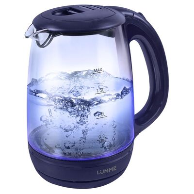 Lumme LU-134 синий сапфир электрочайник 2 200 Вт, 2 000 мл, корпус: стекло закаленное, внутренняя подсветка, гарантия 1 год