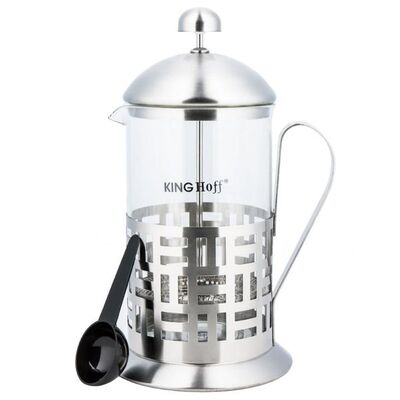 KING Hoff KH-4827 матовый, френч-пресс с фильтром из нержавеющей стали с ложкой, 350 мл, стекло закаленное в упаковке 2 предмета