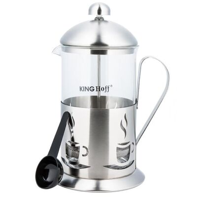 KING Hoff KH-4832 матовый, френч-пресс с фильтром из нержавеющей стали с ложкой, 800 мл, стекло закаленное в упаковке 2 предмета