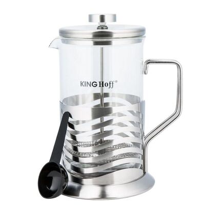 KING Hoff KH-4833 матовый, френч-пресс с фильтром из нержавеющей стали с ложкой, 350 мл, стекло закаленное в упаковке 2 предмета