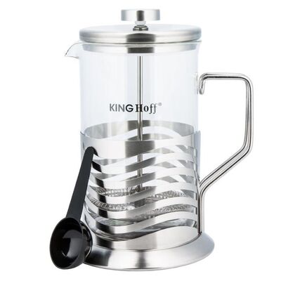 KING Hoff KH-4835 матовый, френч-пресс с фильтром из нержавеющей стали с ложкой, 800 мл, стекло закаленное в упаковке 2 предмета