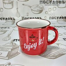 Lefard 260-452 кружка красная с надписью Enjoy it, фарфор, 400 мл 1 шт.