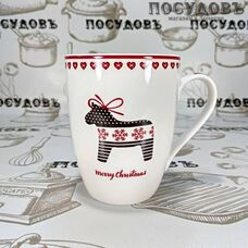 Lefard 260-390 кружка белая с рисунком и надписью Merry Christmas, фарфор, 380 мл 1 шт.