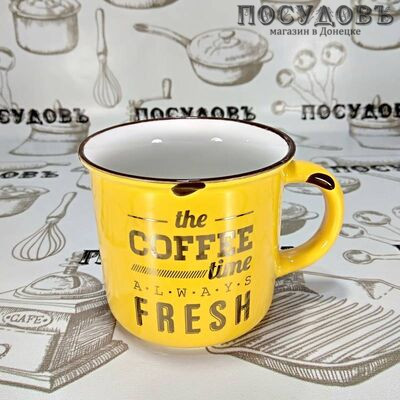 Lefard 260-449 кружка желтая с надписью Coffe, фарфор, 400 мл 1 шт.