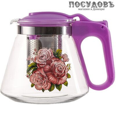 Alpenkok АК-5510/15А  чайник заварочный с фильтром лавандовый с рисунком, стекло, 700 мл