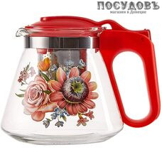 Alpenkok АК-5510/8А  чайник заварочный с фильтром темно-розовый с рисунком, стекло, 700 мл
