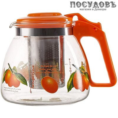 Alpenkok АК-5513/6A  чайник заварочный с фильтром оранжевый с рисунком, стекло, 900 мл
