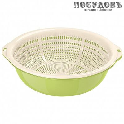 Phibo 431297809 дуршлаг с миской, 340×312×99 мм, 4700 мл, полипропилен, цвет салатовый с белым, 2 пр.