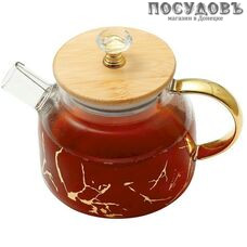 ZEIDAN Z-4459 чайник заварочный с пружинкой и бамбуковой крышкой, стекло жаропрочное, 600 мл