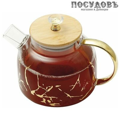 ZEIDAN Z-4460 чайник заварочный с пружинкой и бамбуковой крышкой, стекло жаропрочное, 1000 мл