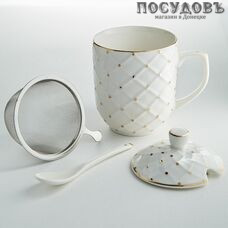 Beatrix МЛ095А кружка подарочная с крышкой, фильтром и ложкой, 340 мл, фарфор, в упаковке 4 пр.