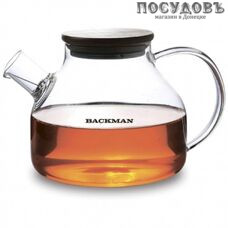 Backman BM-0316 чайник заварочный с пружинкой и бамбуковой крышкой, стекло жаропрочное, 1200 мл