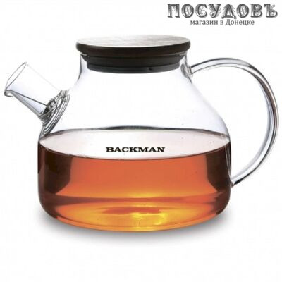 Backman BM-0316 чайник заварочный с пружинкой и бамбуковой крышкой, стекло жаропрочное, 1200 мл