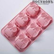 Webber "Совы" BE-4353S розовый, прямоугольная форма для выпечки кексов, 6 формочек, силикон, 260×170×30 мм, Россия, в упаковке 1 шт
