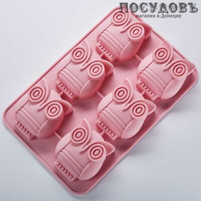 Webber "Совы" BE-4353S розовый, прямоугольная форма для выпечки кексов, 6 формочек, силикон, 260×170×30 мм, Россия, в упаковке 1 шт