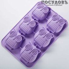 Webber "Совы" BE-4353S сиреневый, прямоугольная форма для выпечки кексов, 6 формочек, силикон, 260×170×30  мм, Россия, в упаковке 1 шт