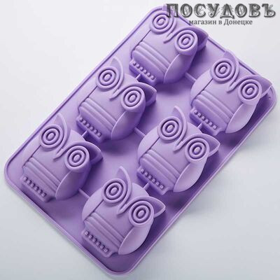 Webber "Совы" BE-4353S сиреневый, прямоугольная форма для выпечки кексов, 6 формочек, силикон, 260×170×30  мм, Россия, в упаковке 1 шт