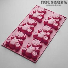 Alpenkok "Медвежата" AK-6063S розовый, прямоугольная форма для выпечки кексов, 6 формочек, силикон,  290×170×20 мм, в упаковке 1 шт