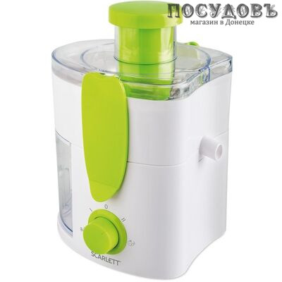 Scarlett SC-JE50P01 cоковыжималка электрическая, 600 Вт, горловина 55 мм, стакан 280 мл, под мякоть 350 мл, белый с зеленым