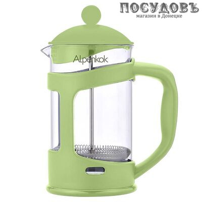 Alpenkok АК-707/10 зеленый, френч-пресс с фильтром из нержавеющей стали, 1 000 мл, стекло закаленное, в упаковке 1 шт