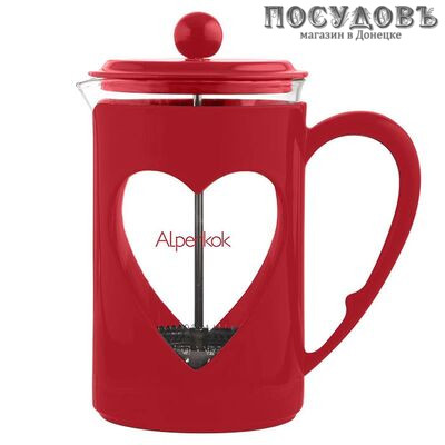 Alpenkok АК-710/80 красный, френч-пресс, 800 мл, стекло термостойкое, пластиковый корпус, в упаковке 1 шт