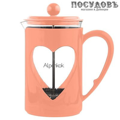 Alpenkok АК-711/80 коралловый, френч-пресс, 800 мл, стекло термостойкое, пластиковый корпус, в упаковке 1 шт