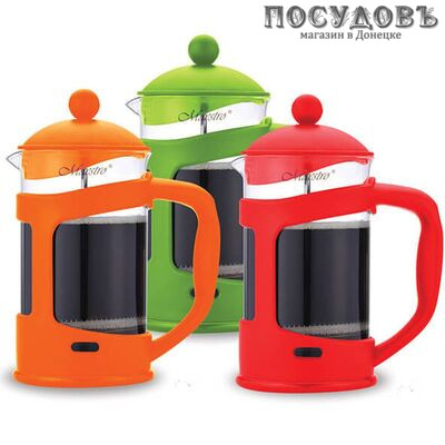 Maestro MR-1665-800 френч-пресс, стекло термостойкое, 800 мл, цвет красный, оранжевый, зеленый