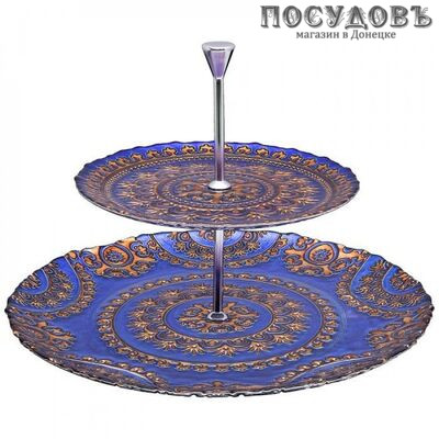 Pasabahce Caravan 3422PLS/тс конфетница двухъярусная, стекло, Ø220 мм, синий