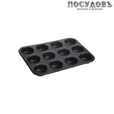 KING Hoff KH-4099, прямоугольная форма для выпечки 12 кексов, сталь, антипригарное покрытие, 350×260×30 мм на блистере 1 шт