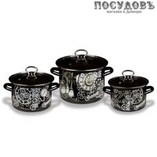 КМК Стимпанк-5-1-Люкс стиль набор кастрюль, сталь эмалированная, черный, 6 пр.