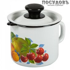 КМК 40204-072/4 кружка с крышкой объемом 1,00 л, цвет: белый с рисунком, сталь эмалированная, Ø120 мм, Россия, 1 шт