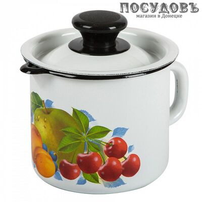 КМК 40204-072/4 кружка с крышкой объемом 1,00 л, цвет: белый с рисунком, сталь эмалированная, Ø120 мм, Россия, 1 шт