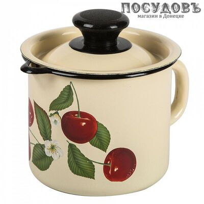 КМК 40204-072/4 кружка с крышкой объемом 1 л, цвет: бежевый с рисунком, сталь эмалированная, Ø120 мм, Россия, 1 шт