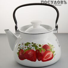 КМК 42104-122/6-СА "Садовая клубника" чайник объемом 3 л, сталь эмалированная, цвет: белый с рисунком, стальная эмалированная ручка, Россия 1 шт