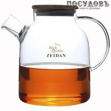 ZEIDAN Z-4301 чайник заварочный с пружинкой и бамбуковой крышкой, стекло жаропрочное, 1800 мл