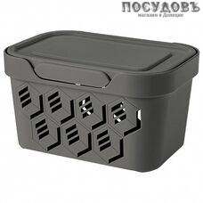 Бытпласт Deluxe 433233514 ящик с крышкой, полипропилен, 189×132×110 мм, 1,9 л, серый, светло-серый