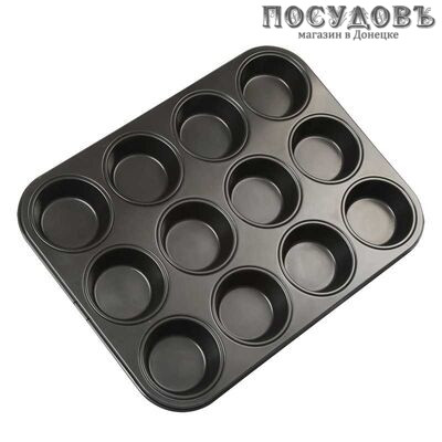 LARA LR11-07, прямоугольная форма для выпечки кексов, 12 формочек, углеродистая сталь, антипригарное покрытие, 350×260×30 мм, Россия 1 шт