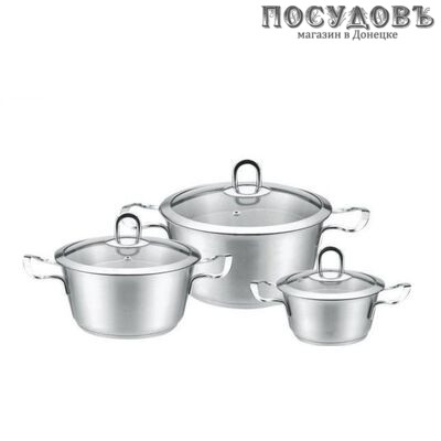 KING Hoff KH-4474 набор посуды, 3 кастрюли с крышками, сталь нержавеющая, 6 пр.