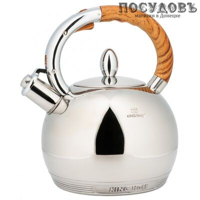 KING Hoff KH-3778 чайник со свистком, 3 л, сталь нержавеющая, цвет: зеркальный, 1 шт.