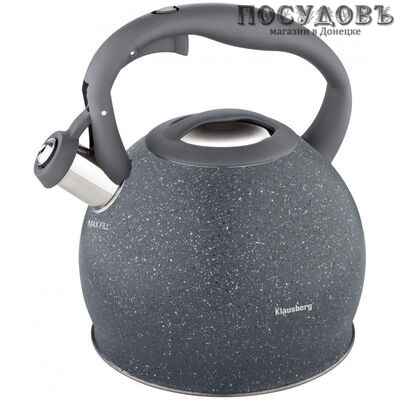Klausberg KB-7267 чайник со свистком, 3 л, сталь нержавеющая, цвет: серый гранит, 1 шт.