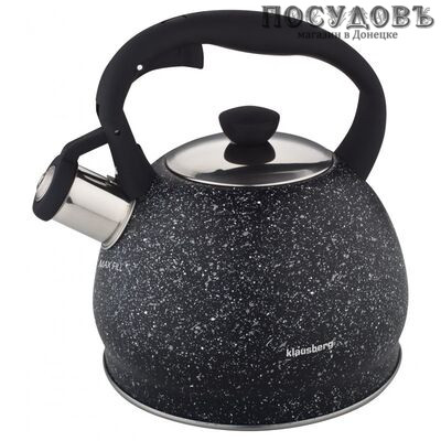Klausberg KB-7320 чайник со свистком, 2 л, сталь нержавеющая, цвет: черный гранит, 1 шт.