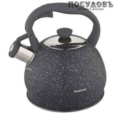 Klausberg KB-7321 чайник со свистком, 2 л, сталь нержавеющая, цвет: серый гранит, 1 шт.