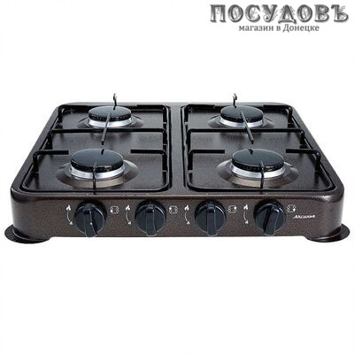 Аксинья КС-108 плита газовая настольная, 4-конфорочная, эмалированное покрытие, цвет коричневый