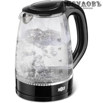 HOLT HT-KT-023 электрочайник, 2200 Вт, 1800 мл, стекло термостойкое, подсветка, цвет черный