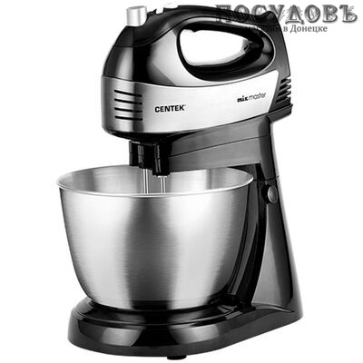 Centek CT-1124 миксер с вращающейся чашей 3 л, 600 Вт, 5 скоростей, цвет черный со стальным