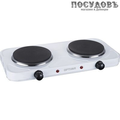 Optima НP-2020W плита электрическая, 2-конфорочная, 2000 Вт, эмалированное покрытие, цвет белый